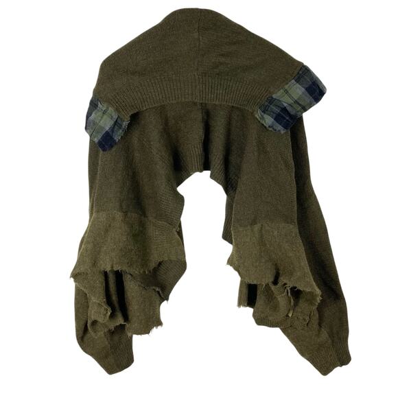 MARC LE BIHAN Cardigan Sweater OS FRANCE Wool Raw-Hem Plaid-Sailor-Collar CutOut - Picture 4 of 13